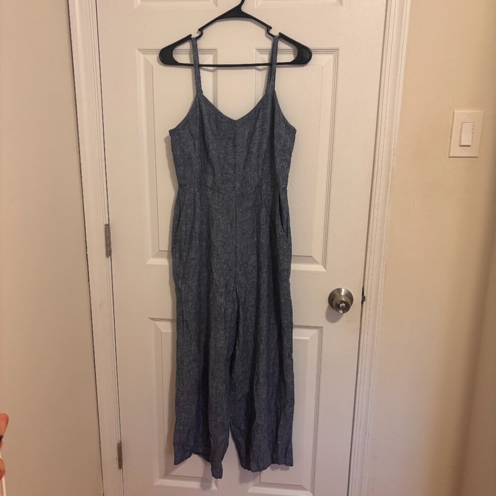 Old Navy Sleeveless Linen-Blend Jumpsuit Romper Womens Sz Small S Blue Wide Leg - Picture 2 of 5